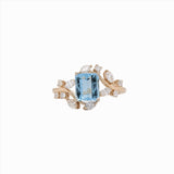 Santa Maria Aquamarine Ring in Solid 14K Yellow Gold with Natural Diamond Accents | Emerald Cut 7x5mm | March Birthstone | Engagement Ring