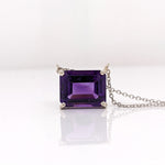 Solitaire Amethyst Pendant in Solid 14k White, Yellow or Rose Gold | Emerald Cut 10x8mm | East West | Purple Gemstone | February Birthday