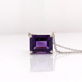 Solitaire Amethyst Pendant in Solid 14k White, Yellow or Rose Gold | Emerald Cut 10x8mm | East West | Purple Gemstone | February Birthday