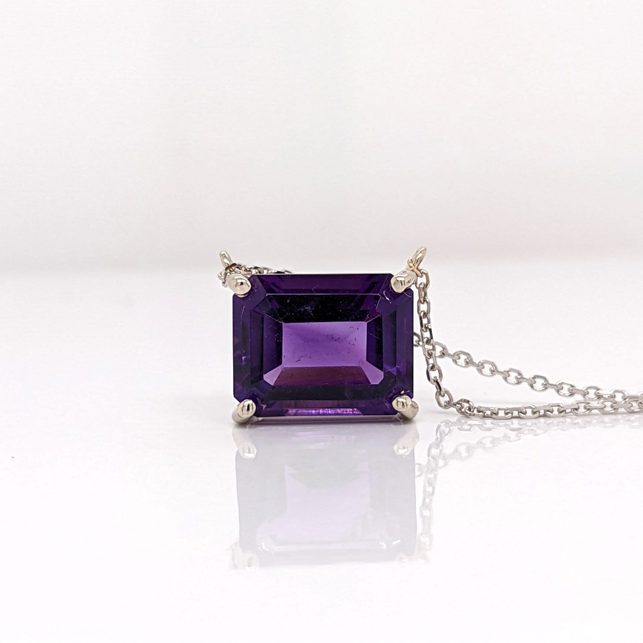 Solitaire Amethyst Pendant in Solid 14k White, Yellow or Rose Gold | Emerald Cut 10x8mm | East West | Purple Gemstone | February Birthday