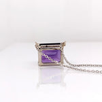 Solitaire Amethyst Pendant in Solid 14k White, Yellow or Rose Gold | Emerald Cut 10x8mm | East West | Purple Gemstone | February Birthday