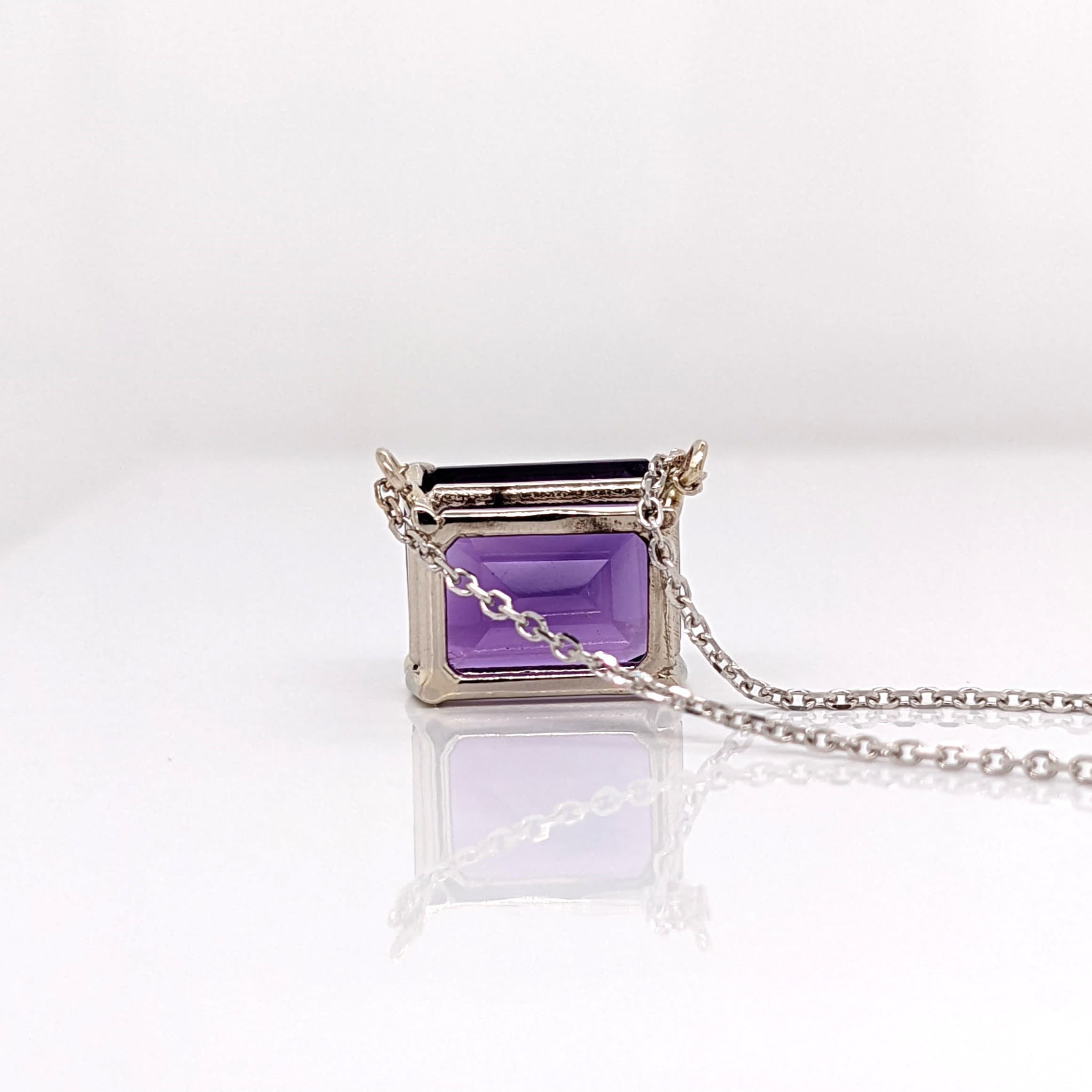 Solitaire Amethyst Pendant in Solid 14k White, Yellow or Rose Gold | Emerald Cut 10x8mm | East West | Purple Gemstone | February Birthday