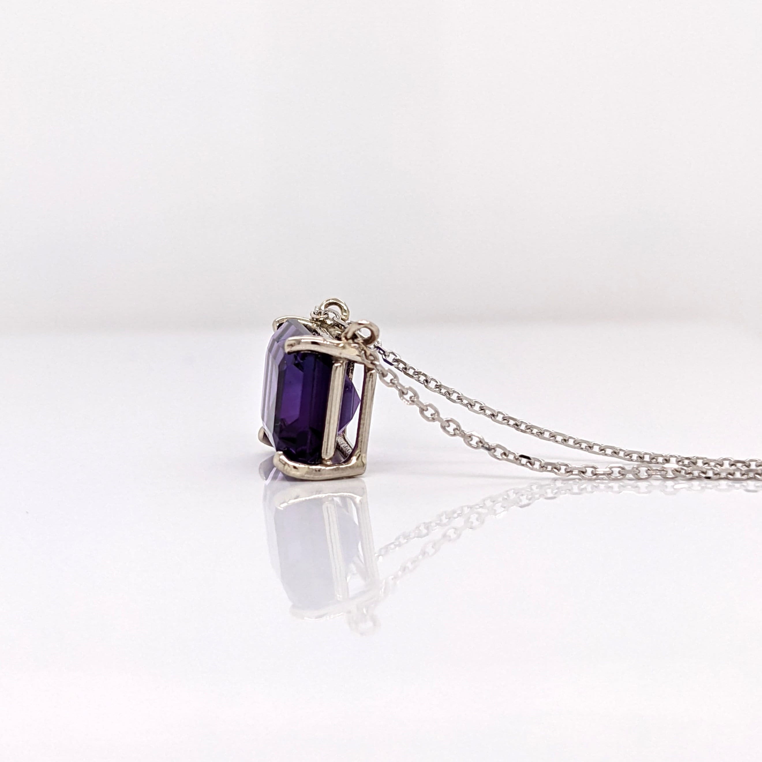 Solitaire Amethyst Pendant in Solid 14k White, Yellow or Rose Gold | Emerald Cut 10x8mm | East West | Purple Gemstone | February Birthday