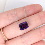 Solitaire Amethyst Pendant in Solid 14k White, Yellow or Rose Gold | Emerald Cut 10x8mm | East West | Purple Gemstone | February Birthday