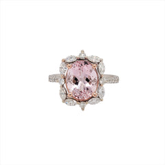 Glam Pink Morganite Ring in Solid 14K Dual White/Rose Gold w Natural Diamond Accents | Oval Cut 11x9mm | Prong Setting | Pink Gemstone