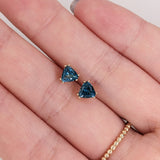 London Blue Topaz Studs in 14k Solid White, Yellow or Rose Gold | Trillion 5mm Solitaire Earrings | December Birthstone | Gemstone Earrings