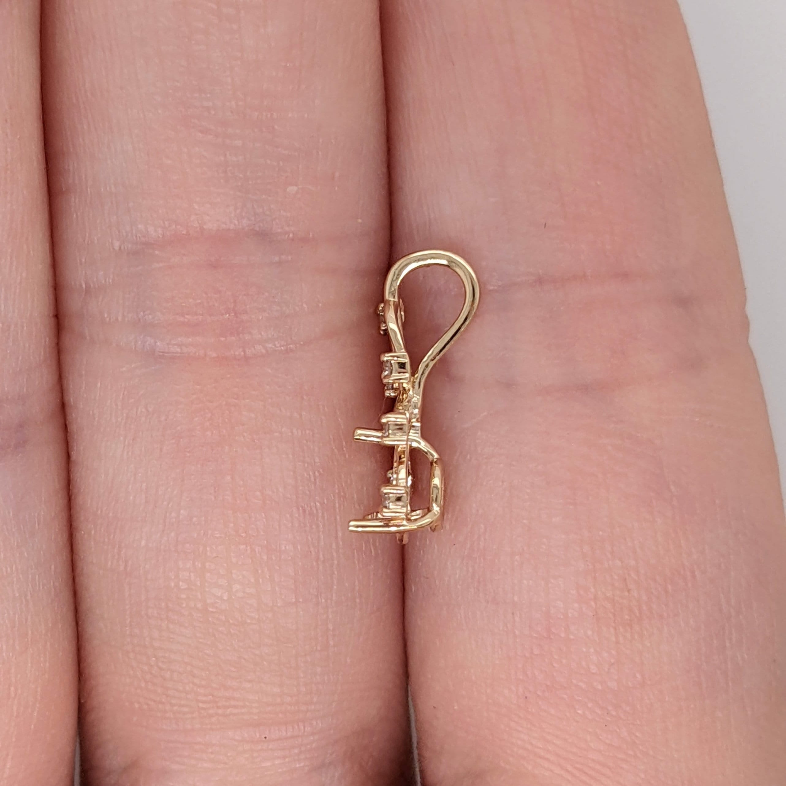 Cute Vine Design Pendant Semi-Mount in Solid 14k Gold | Round Shape Martini Prong Setting | Natural Diamond Accents | Dainty | Customizable