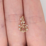 Cute Vine Design Pendant Semi-Mount in Solid 14k Gold | Round Shape Martini Prong Setting | Natural Diamond Accents | Dainty | Customizable