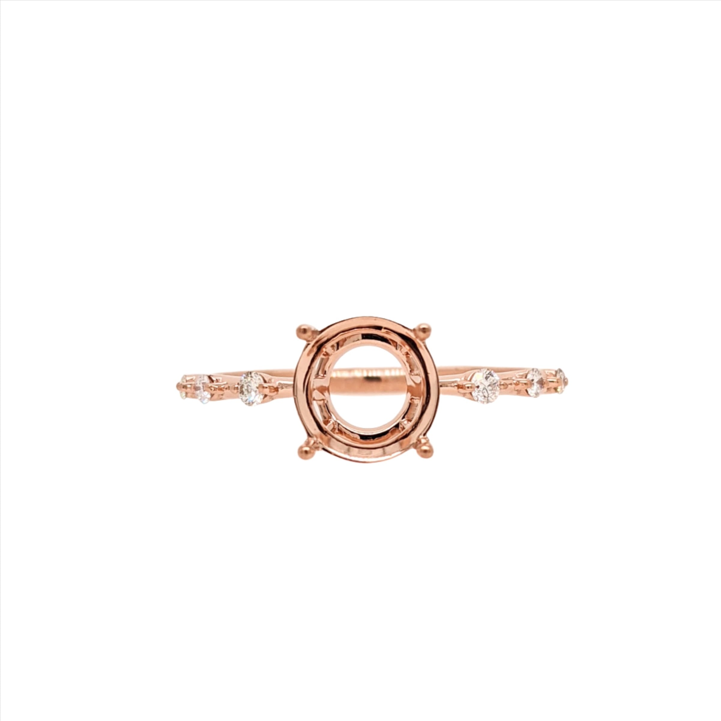 Minimalist Ring Semi Mount in Solid 14k Gold w Natural Diamond Accents | Round Cut | Custom Sizes | Customizable