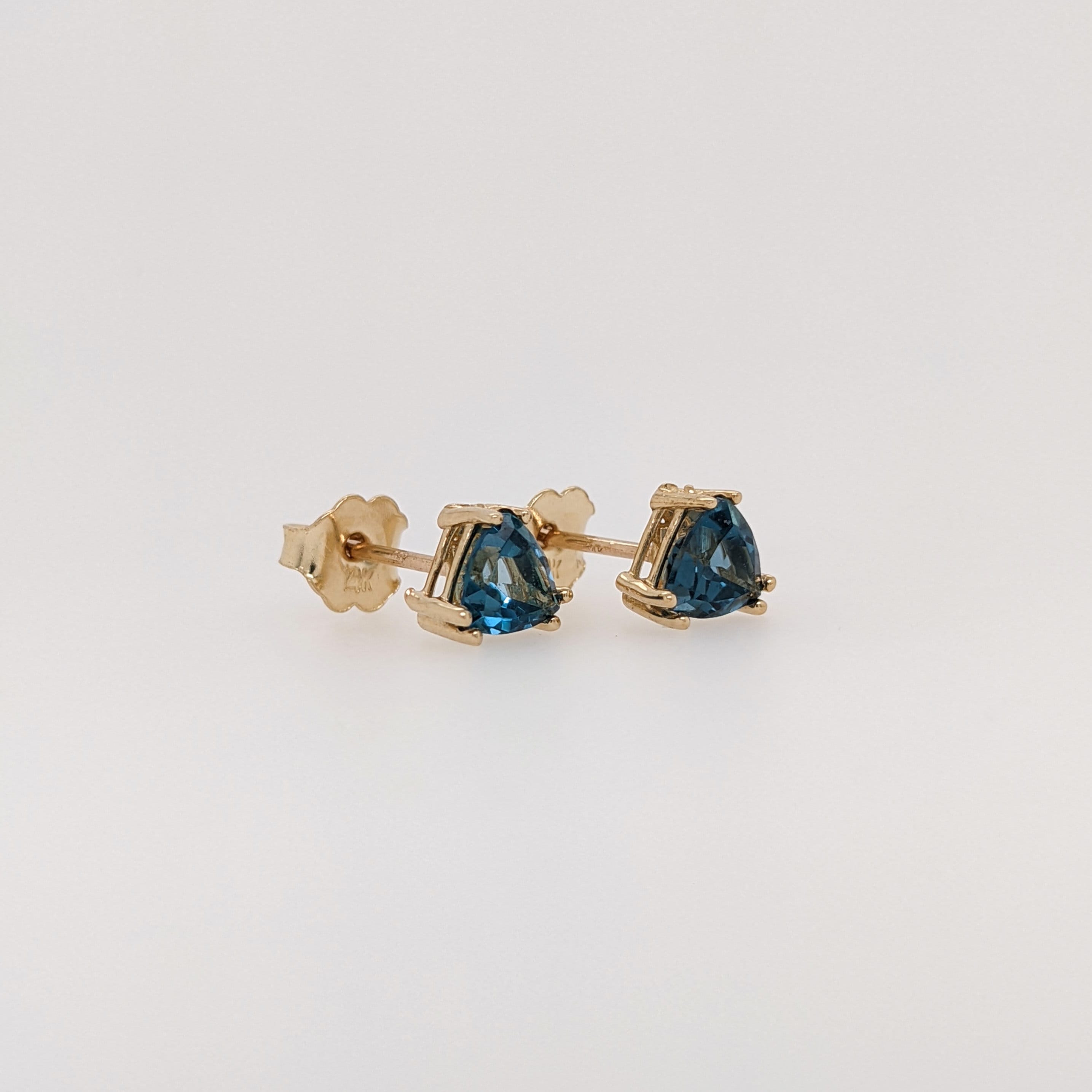 London Blue Topaz Studs in 14k Solid White, Yellow or Rose Gold | Trillion 5mm Solitaire Earrings | December Birthstone | Gemstone Earrings