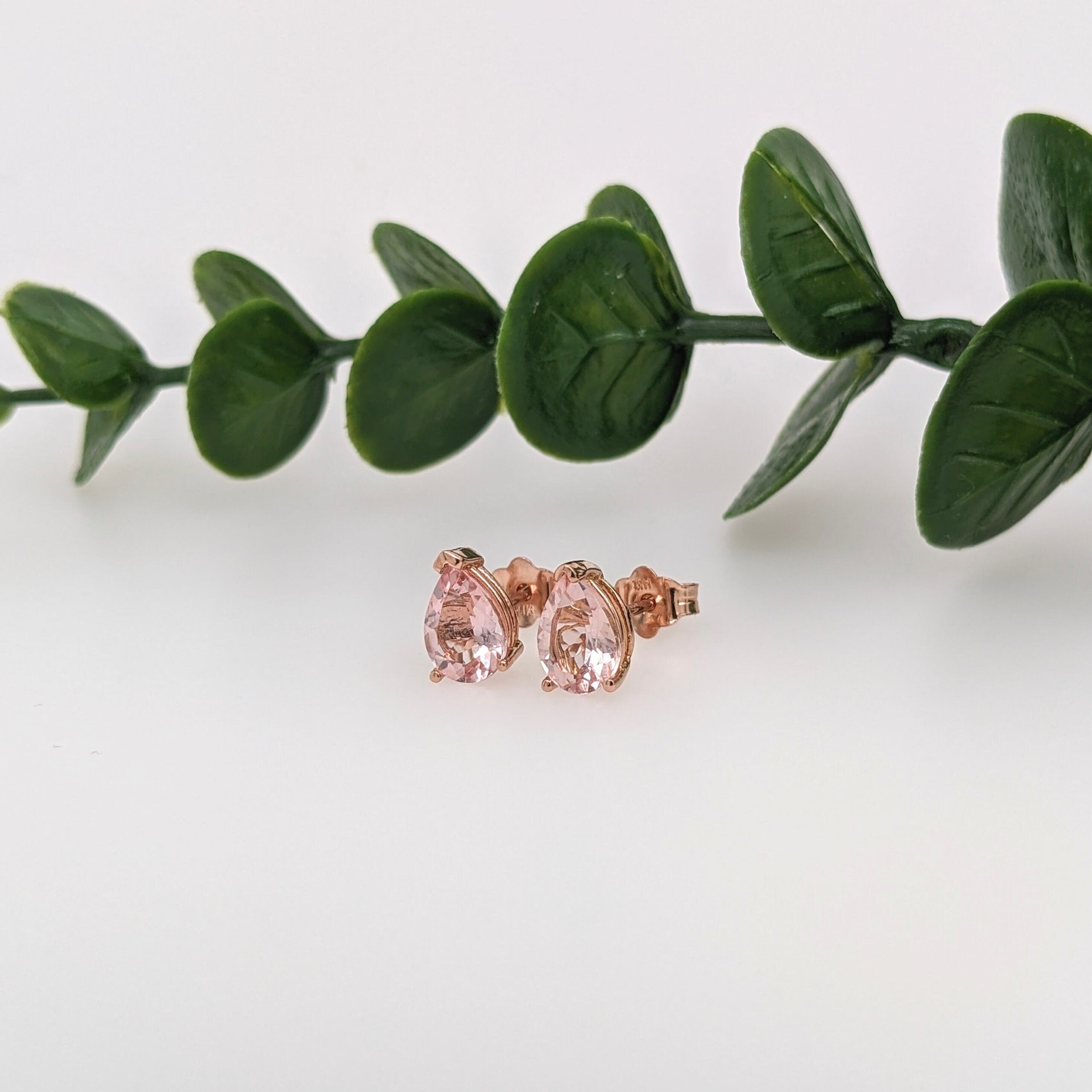 Classic Morganite Studs in Solid 14K Rose Gold | Pear Shape 7x5mm | Solitaire Findings | Gemstone Earrings | Simple Studs | Minimalist