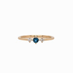 Dainty London Blue Topaz Ring in Solid 14K Yellow Gold w Natural Diamond Accents | Round 3mm | December Birthstone | Daily Wear