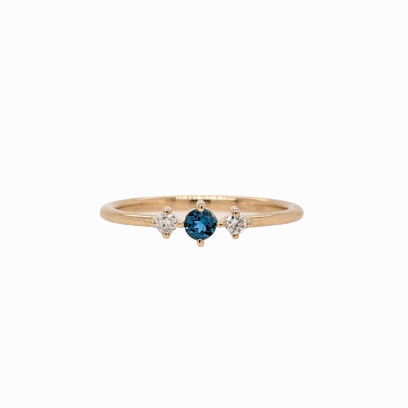 Dainty London Blue Topaz Ring in Solid 14K Yellow Gold w Natural Diamond Accents | Round 3mm | December Birthstone | Daily Wear