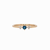 Dainty London Blue Topaz Ring in Solid 14K Yellow Gold w Natural Diamond Accents | Round 3mm | December Birthstone | Daily Wear