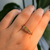 East West Opal Ring w Earth Mined Diamonds in Solid 14k Yellow Gold | Oval 8x6mm | October Birthstone