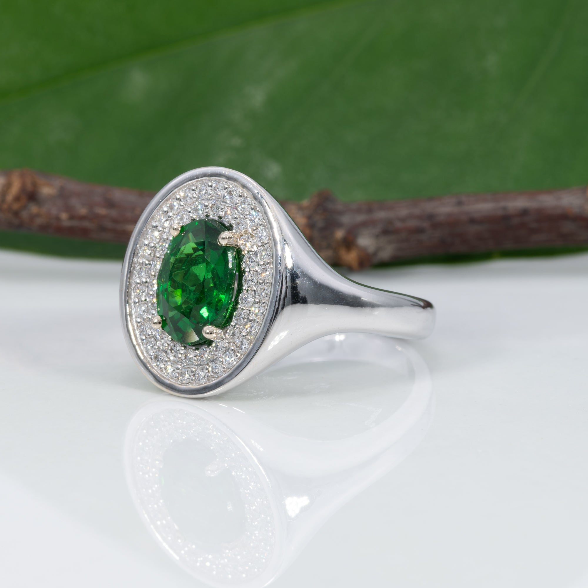 14K white gold tsavorite garnet ring