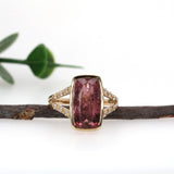 Netra 14K Yellow Gold 4.49cts Tourmaline Diamond Ring | Cushion Cut 14X8mm