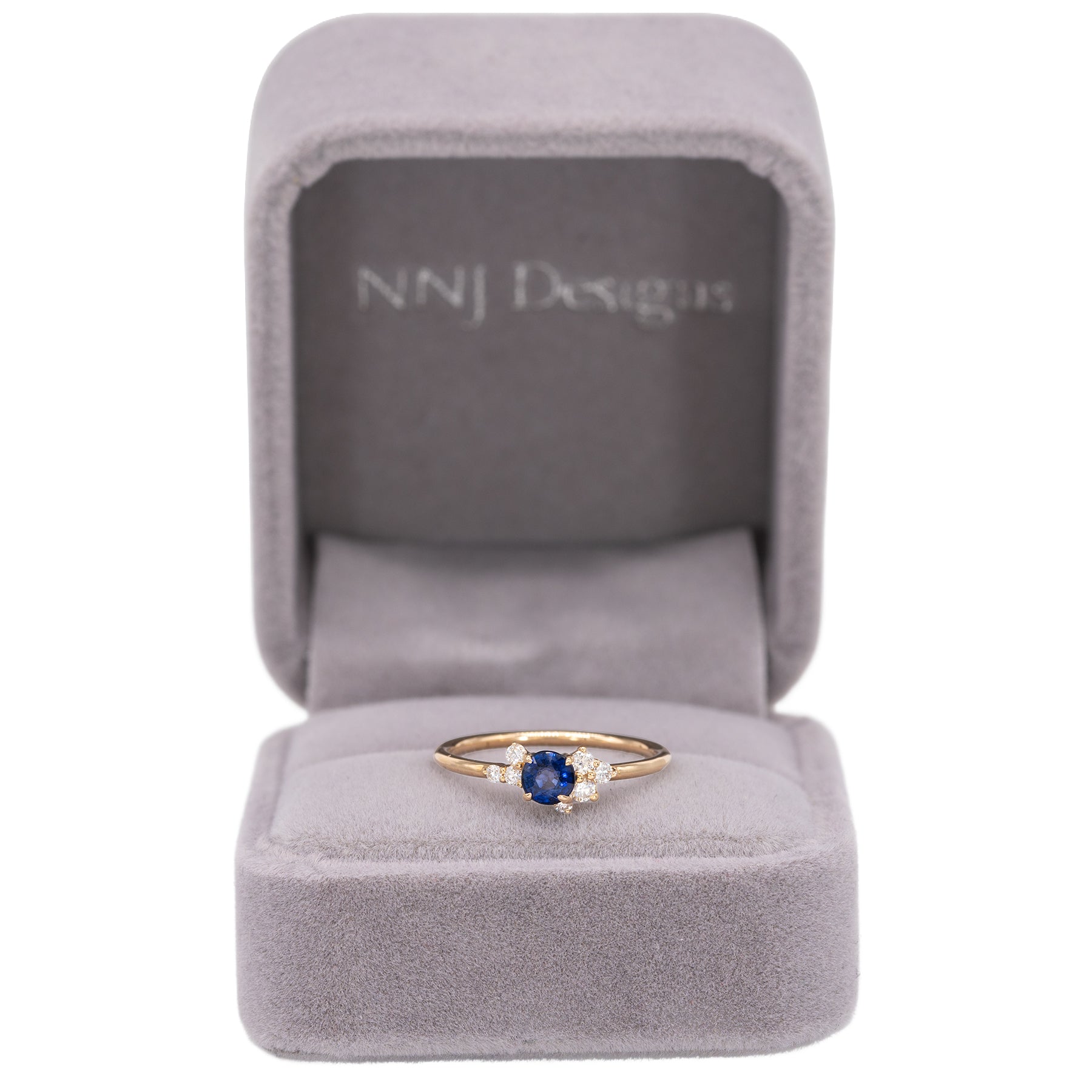 14K yellow gold Ceylon blue sapphire ring with diamond accents