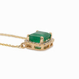 Ermine Solid 14k Gold Zambian Emerald Pendant with Natural Diamonds Halo, 8x6mm
