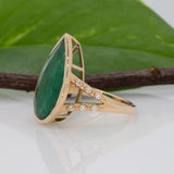 14K yellow gold Zambian emerald pear ring with diamond accents