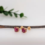 7mm 8mm Round Madagascar Ruby Solitaire Stud Earrings in 14K Gold