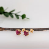 7mm 8mm Round Madagascar Ruby Solitaire Stud Earrings in 14K Gold