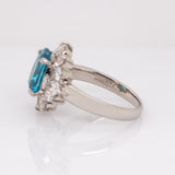 Oriana Estate Blue Zircon Ring with Natural Diamonds Accents: Platinum, 10x7mm