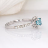 Zoya 14k Solid White Gold Blue Zircon Ring W Natural Diamonds | Round, 5mm