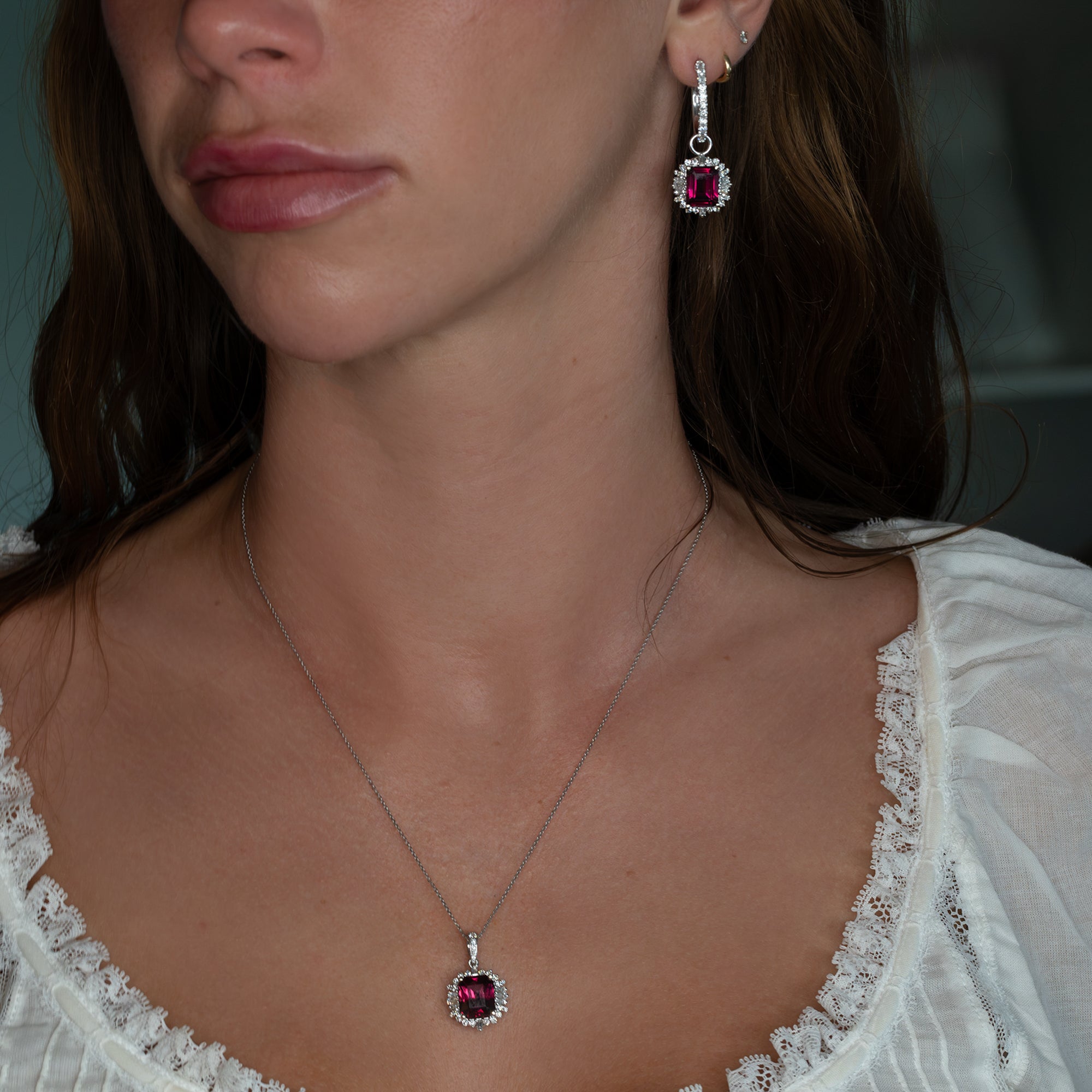 14K white gold rhodolite garnet pendant