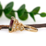 Yuti 14K Yellow Gold Watermelon Tourmaline Diamond Ring | Emerald Cut 12x9mm