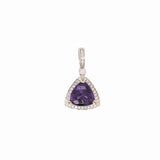 Classy Purple Amethyst Pendant in Solid 14k White Gold with Natural Diamond Accents | Trillion 9mm
