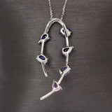 14K White Gold Ombre Purple Sapphire Diamond Pendant | Oval and Pear Shape 7x5mm