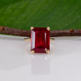 10K yellow gold Madagascar ruby emerald-cut estate ring