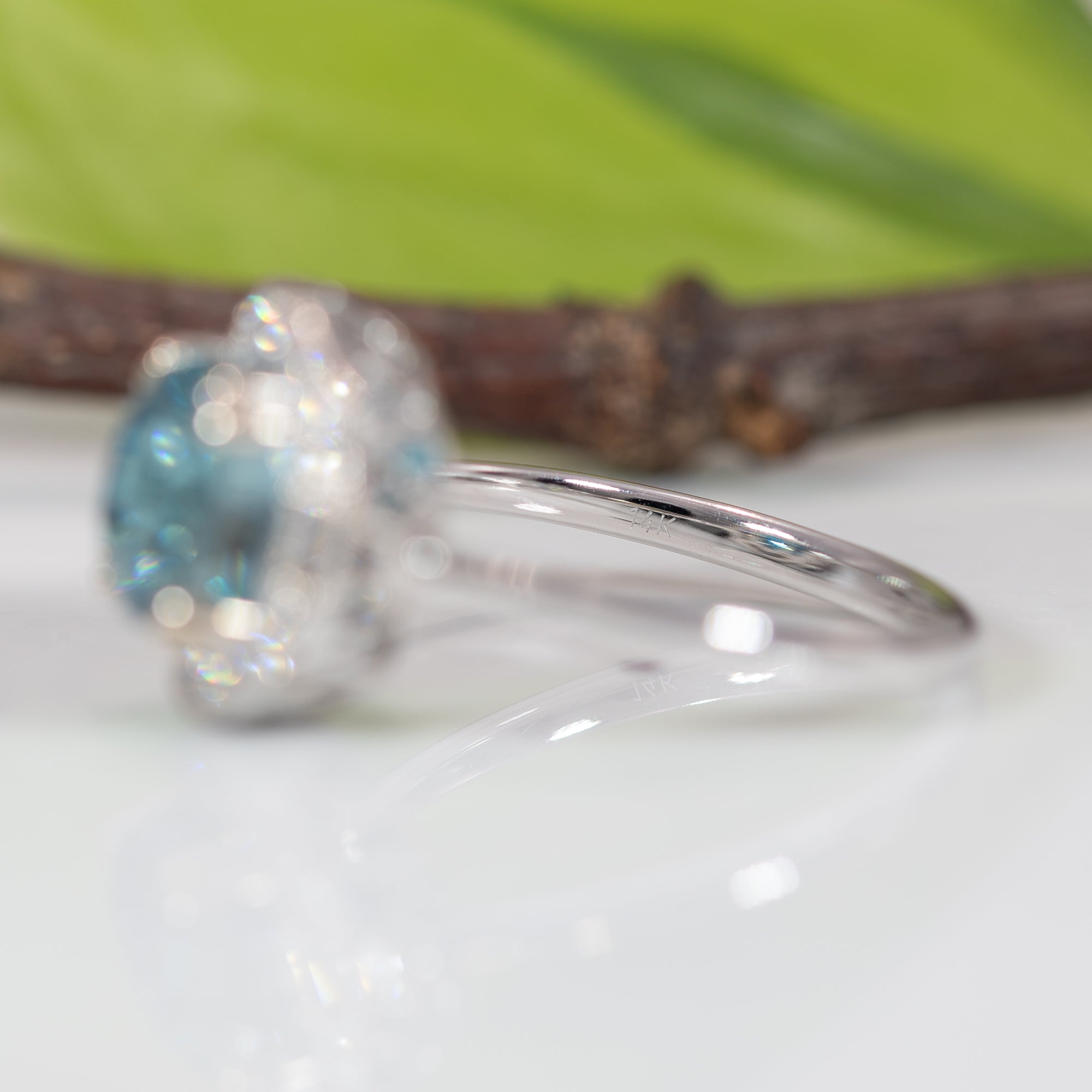 14K white gold cambodian blue zircon ring