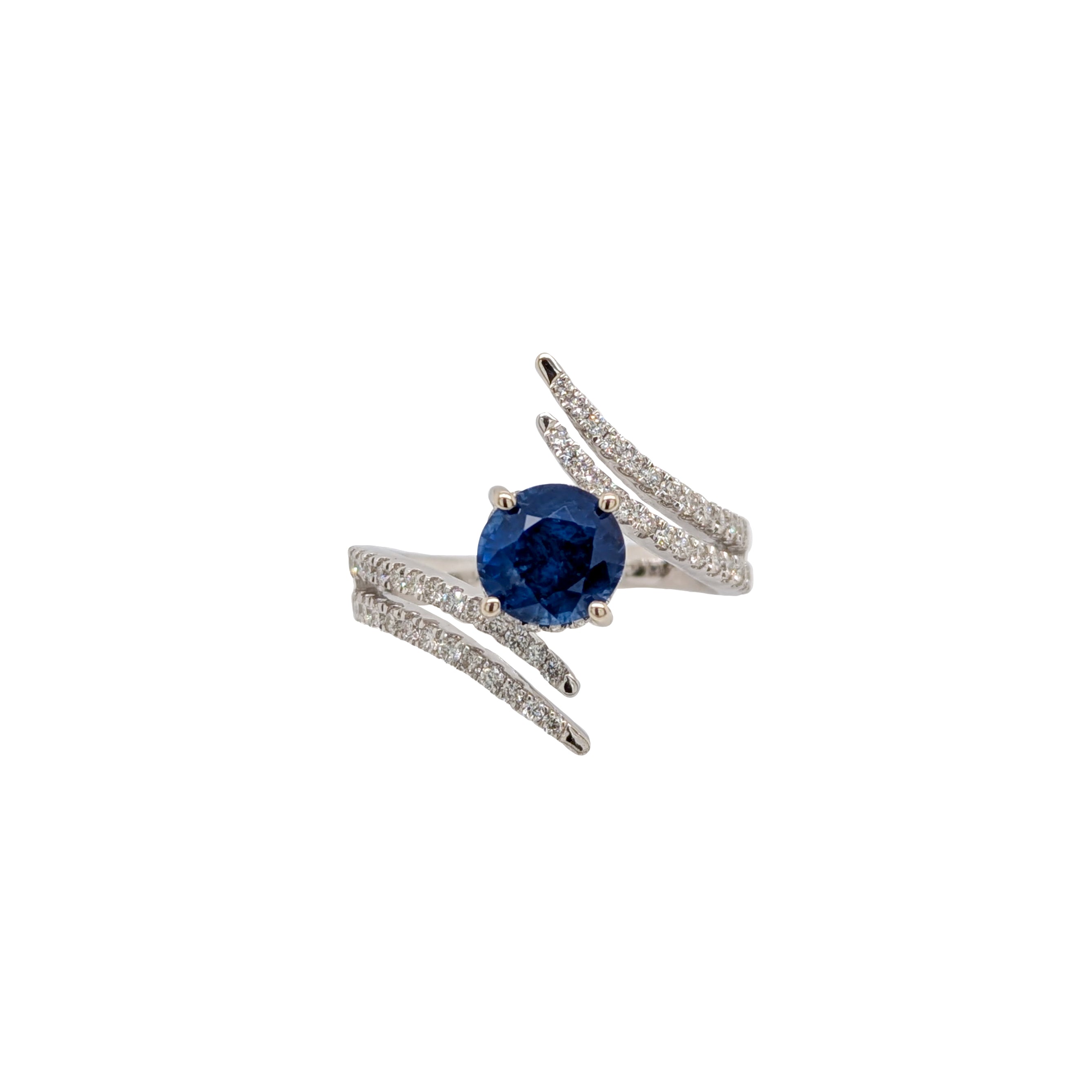Sarah 14K White Gold 2cts Ceylon Sapphire Diamond Ring | Round 7mm