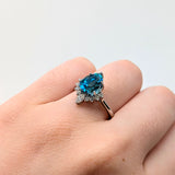 Oshi 14K White Gold Blue Zircon Diamond Ring | Pear Shape 9x7mm