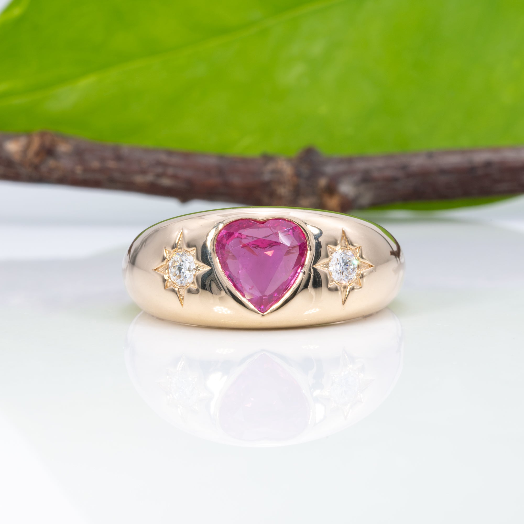 14K yellow gold pink sapphire ring
