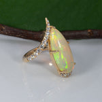 14K yellow gold Ethiopian opal cabochon ring with diamonds