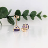 Amethyst Round Martini Studs | 3 Prong Solitaire Studs