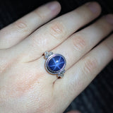 Tova Solid 14k White Gold Star Sapphire Ring with Natural Diamonds Accents, Oval 11x9mm