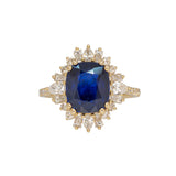 14K yellow gold GIA Ceylon sapphire cushion ring with diamond halo