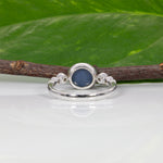 14K white gold blue star sapphire cabochon ring with diamonds