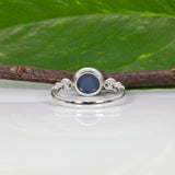 14K white gold blue star sapphire cabochon ring with diamonds