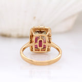 Josie 14K Yellow Gold Bi-Color Tourmaline and Diamond Halo Ring | Emerald Cut 12x8mm