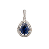 1.8Ct Blue Sapphire Pendant Necklace with Natural Diamond Halo, Solid 14K Gold Fine Jewelry 8x5mm: Gemstone Pendant for Women, Everyday Wear
