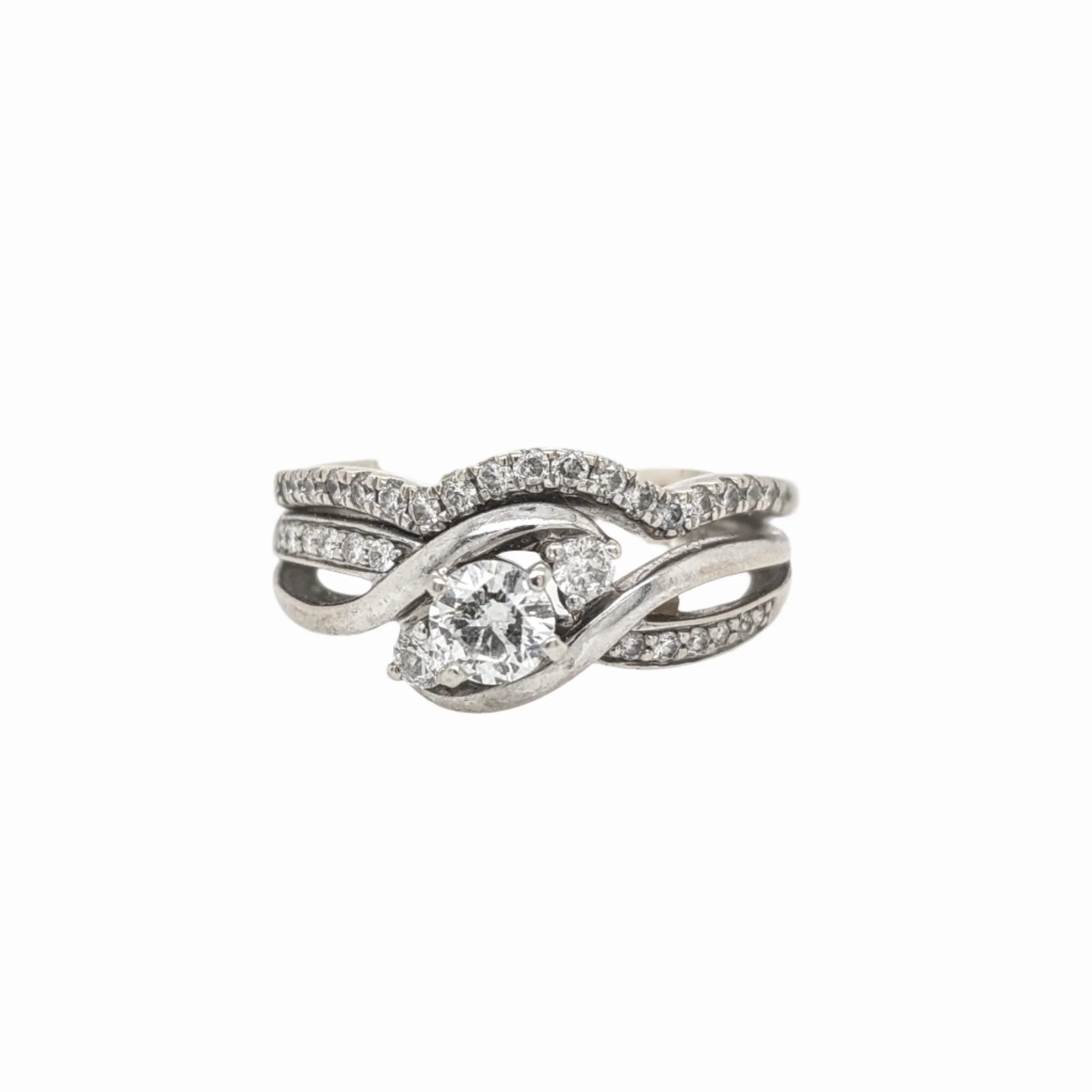 Stunning Diamond Wedding Ring and Band Set in Solid 14k White Gold w Natural Diamonds || April Birthstone || Previously Loved ||