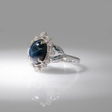 4Ct Star Sapphire Ring with Earth-Mined Diamond Accents in Solid 14K Gold – 10x8mm Bold Statement Gemstone Ring for Engagement or Fine Jewelry