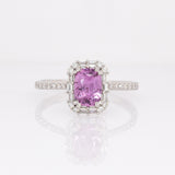 Rella Solid 14k White Gold Pink Sapphire Ring with Natural Diamond Accents | Emerald cut, 7x5mm