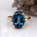 Gracy 14K Solid Yellow Gold London Blue Topaz Diamond Ring | OV 14x10mm