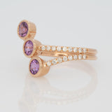 2.1ct Purple Sapphire Three-Stone Wrap Ring with Earth-Mined Diamond Accents in Solid 14K Gold – Modern Elegant Fine Jewelry Design